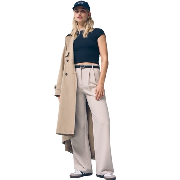 Abercrombie & Fitch Curve Love A&F Sloane Tailored Wide Leg Pant Light Taupe 32 - Picture 5 of 12
